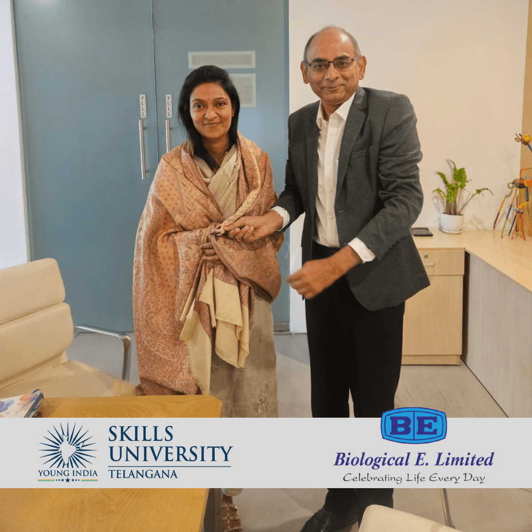Vice Chancellor, YISU, Mr. Subba Rao met Ms. Mahima Datla, Managing Director, Biological E. Ltd. on 5th March 2026. The contours of a collaborative set of programs, both short-term and long term were discussed in detail. Also present was the CHRO of Biological E Ltd. Mr. Sundar Ramachander and Ms. Hyma Jain, Outreach Manager, YISU. Innovative and industry-demanded initiatives in skilling were arrived at. image 1
