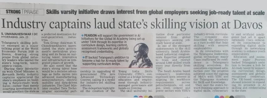YISU industry-led skilling model is positioned for a global level industry partnership for creating AI-ready and employment-focused talent at scale.